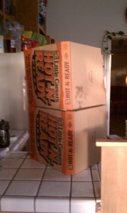 The stout, protected by pizza boxes.